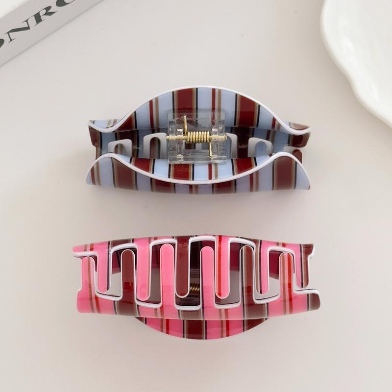 Blue Coffee Color Stripe Hair Claw Classic Casual Style Hair Claw Clips Acrylic Hair Accessories For Women Girls