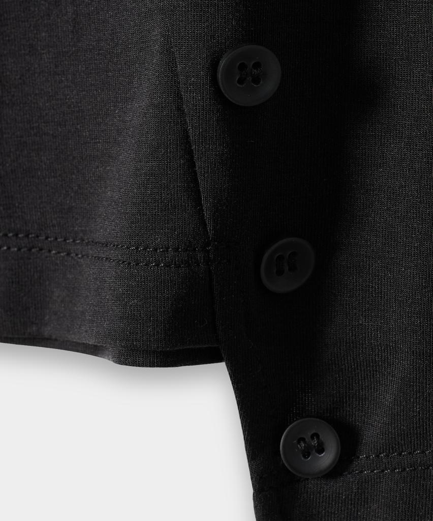 Yujen Button Slit Layered Long Sleeve T-Shirt_Black & Charcoal
