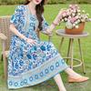 Elegant Women's Dress Summer Vintage Clothes Loose Short Sleeve Plus Size Casual Long Dresses