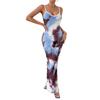 Women's Printed Dress Sexy Backless Halter Fishtail and Body-hugging Dress