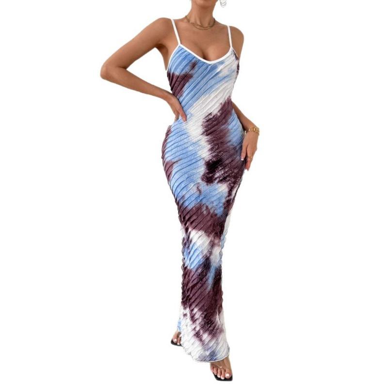 Women's Printed Dress Sexy Backless Halter Fishtail and Body-hugging Dress