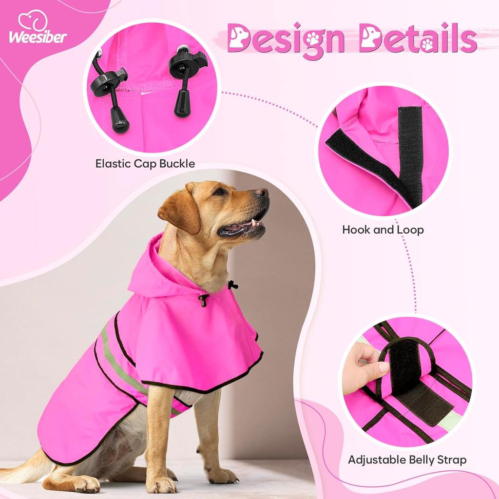 Weesiber Dog Raincoat - Reflective Dog Rain Jacket - Waterproof Dog Rain Coat - Adjustable Dog Poncho - Lightweight Dog Slicker for Dog Walking