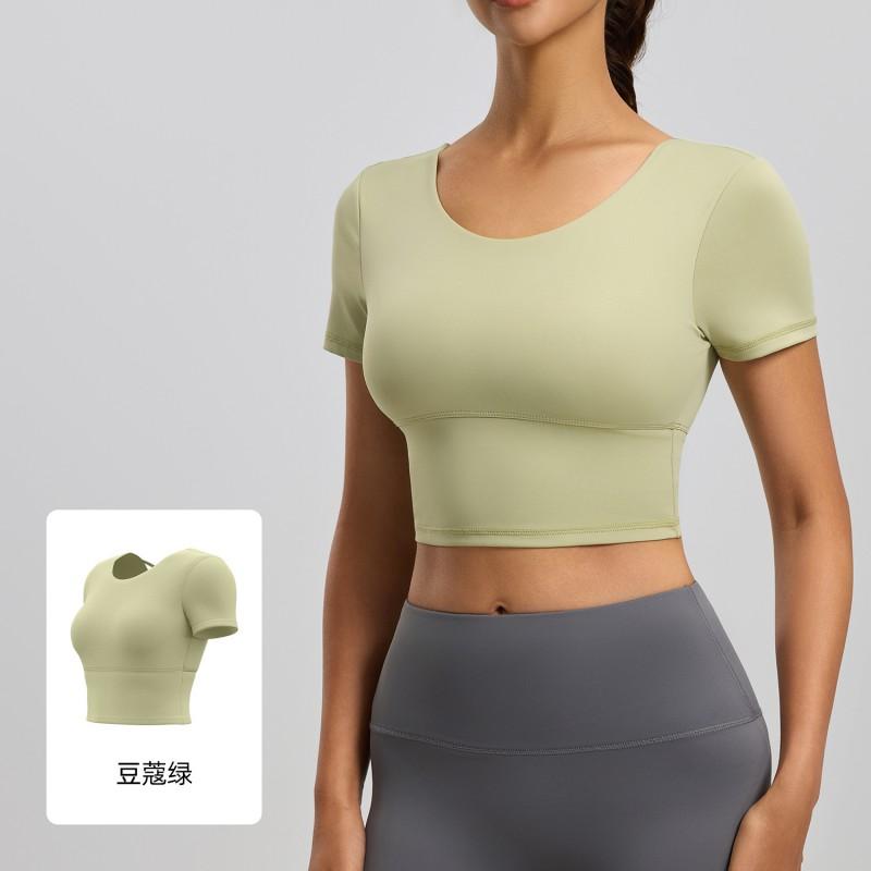 Womens Seamless Yoga Top With Built-in Pad Slim Fit Short Sleeve Workout Shirt Gym Running Fitness Small