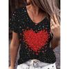 Fashionally Simple and Elegant Vacation Bleached Heart-shaped Graphic V-neck Short-sleeved T-shirt for Casual and Sporty Wear