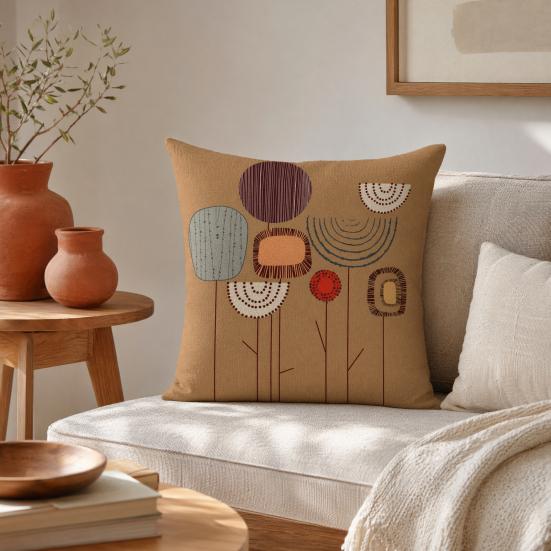 Hand Drawn Abstract Pillowcase, Single-Sided Print Cushion Cover, with Solid Back Decorative Throw Pillow, for Sofa Bed Chair Home Decor