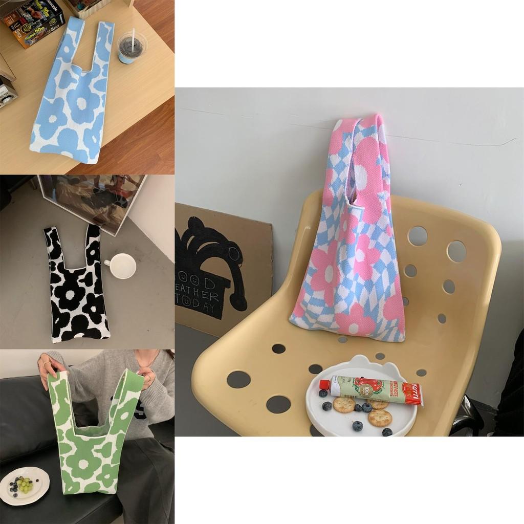 Chic Knitted Shoulder Bag With Colorful Woven Flowers For Stylish Everyday Use