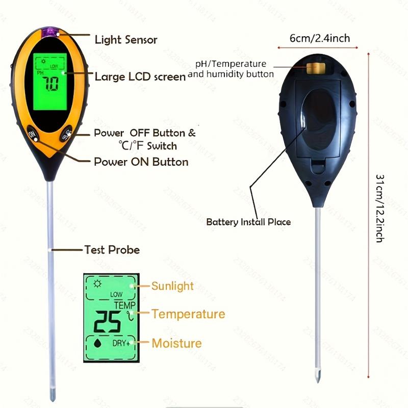 4-In-1 Soil Moisture Meter Digital pH Meter/Soil Moisture/Plant Temperature/Light Intensity Suitable for Soil Testing In Gardens