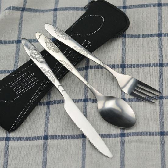 Reusable Travel Cutlery Set with Bag Portable Tableware Kit for Camping Picnics Office Lightweight Spoon Fork Cutter Utensils