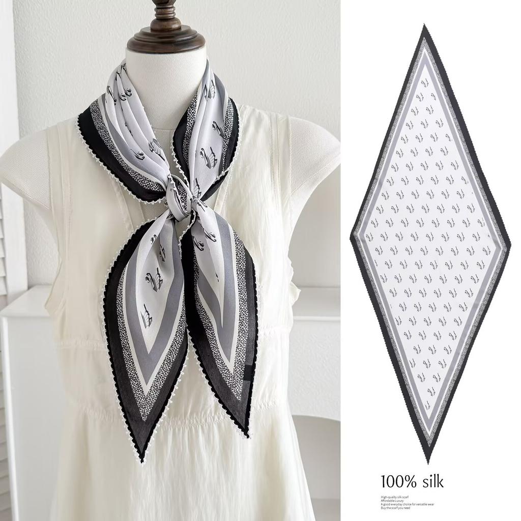 Spring new retro 111 mulberry silk silk scarf fashion temperament silk double crepe lace rhombus scarf accessories