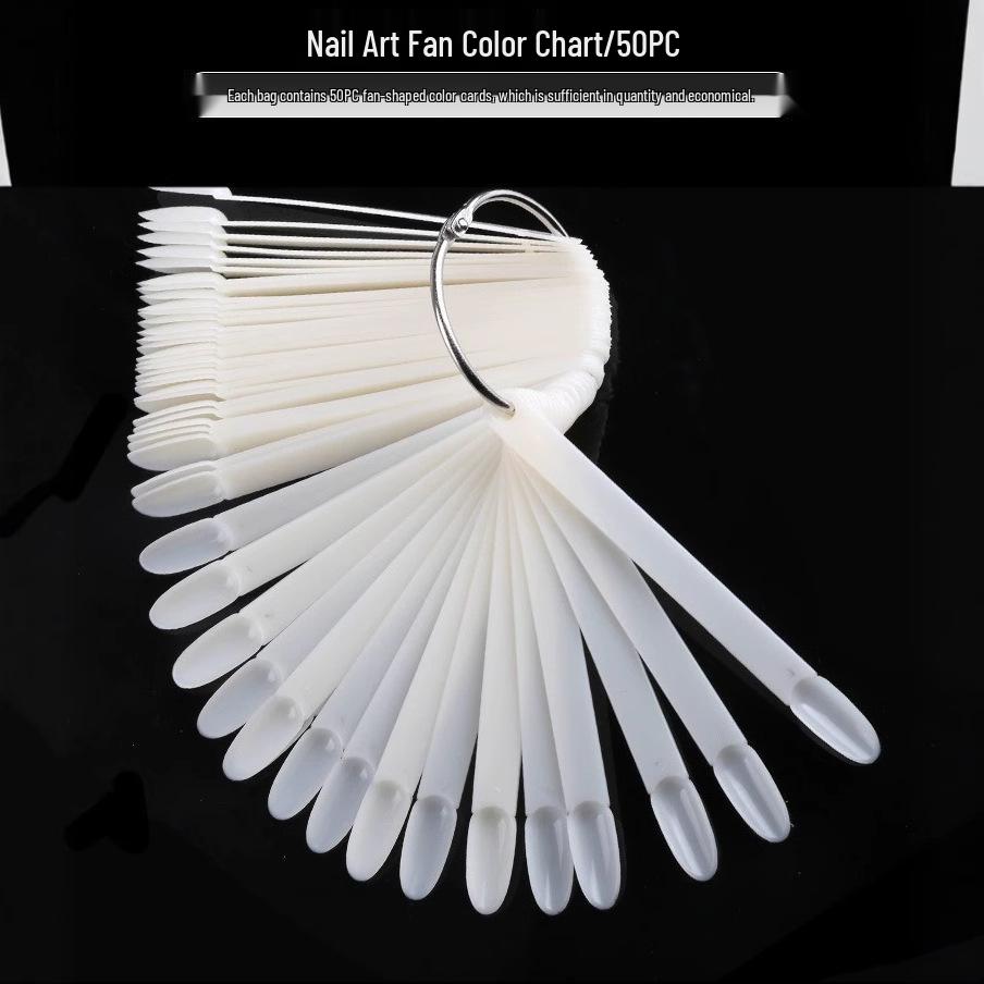Nail Display Fan - 50 Colors, Gel Polish Swatch, Transparent Tips, Round Head