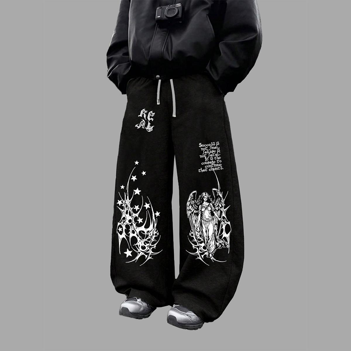 

Мужские спортивные штаны с карманами и шнурком - Широкие штаны для отдыха, бега, тренировок, йоги, джоггеры L чёрный