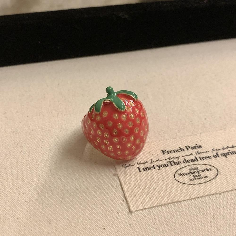 Strawberry Enamel Fruit Ring Korean Style Chunky Enamel Ring Cute Insect Drip Oil Ring  Couple