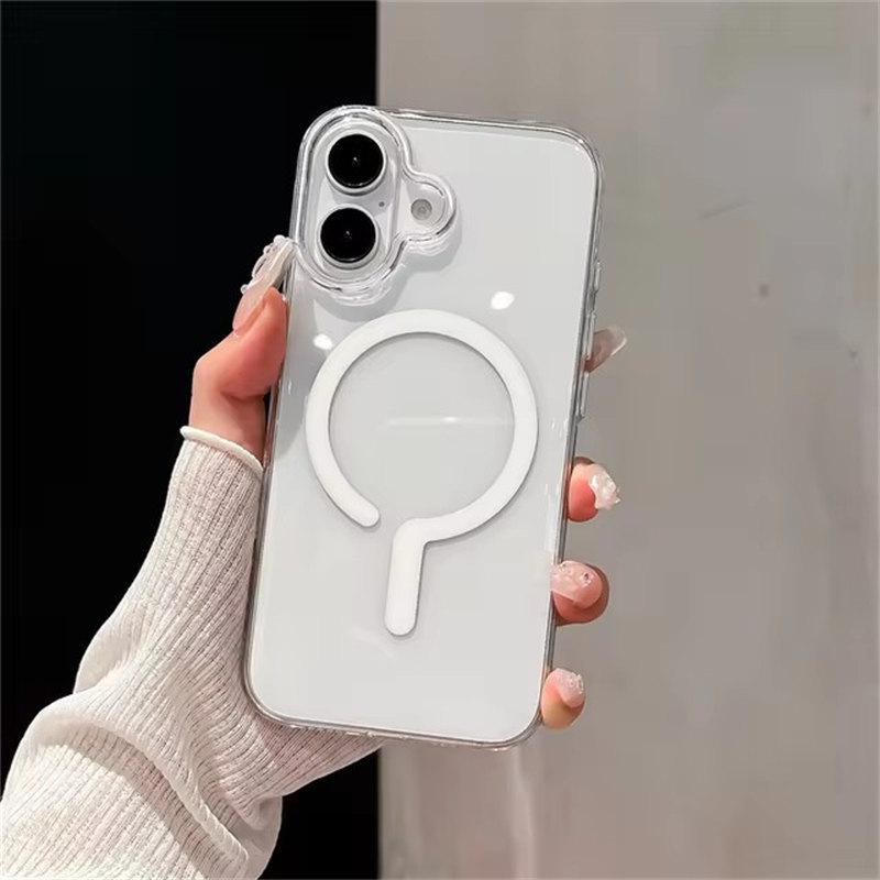 для Magsafe Прозрачный жесткий чехол для ПК для iPhone 16 15 14 13 12 Pro Max Plus Магнитная беспроводная зарядка Прозрачный сверхтонкий чехол iPhone 16 Pro Max белый