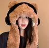Bear with Headphone Hoodie Hat Scarf Set for Girls Winter Thickened Plush Earmuffs Warm Cap for Children Cute Outdoor Wear