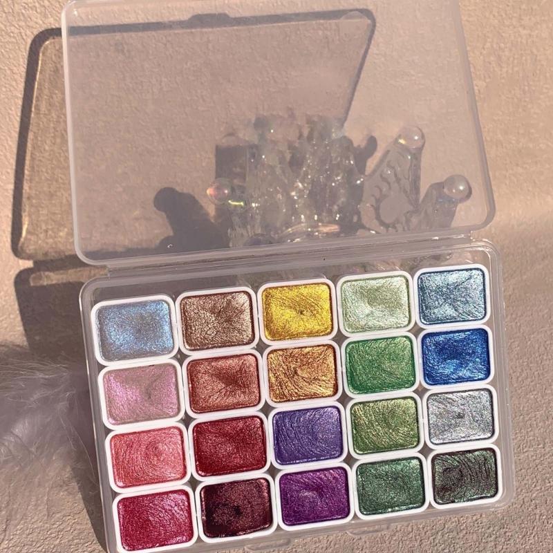 20 Colors Glitter Watercolor Paints Professional Artist Set for Painting on Paper Wood Stone Rock Fabric, DIY Nail