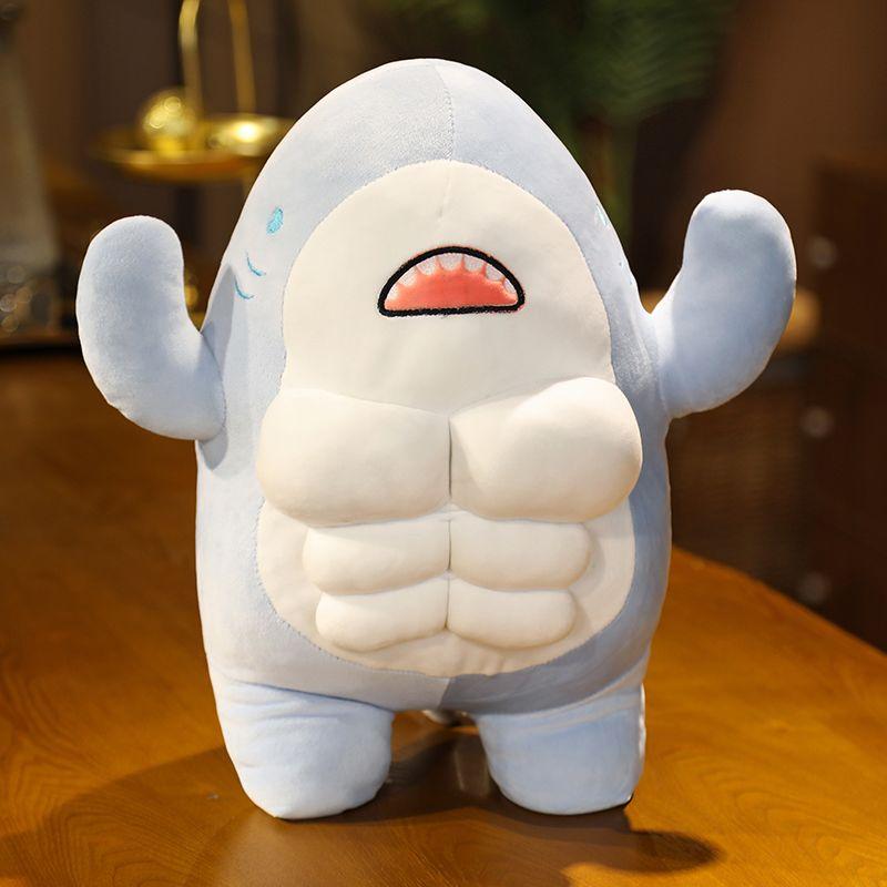 Funny Muscle Shark Plush Toy Squishy Bodybuilding Shark Stuffed Doll Cute Pillow Perfect Companion Doll Birthday Gift for Friend