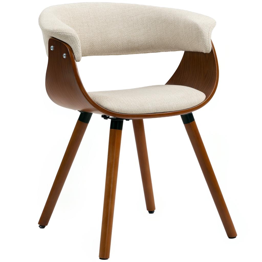 Dining chair, linen-look fabric, curved backrest, wooden legs, beige