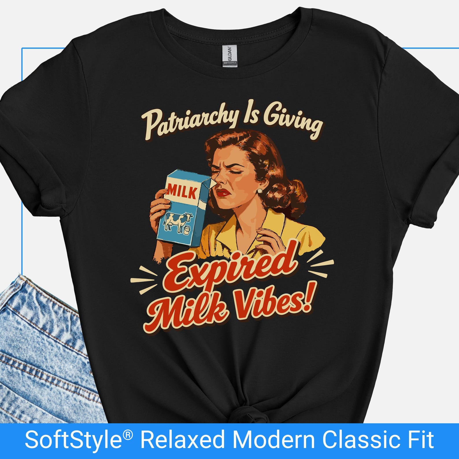 Funny Feminist Shirt, Womens Protest Shirt, Retro Housewife Graphic Tee, Sarcastic Gift For Women, Expired Milk Vibes Vintage Feminist Tee 2XL