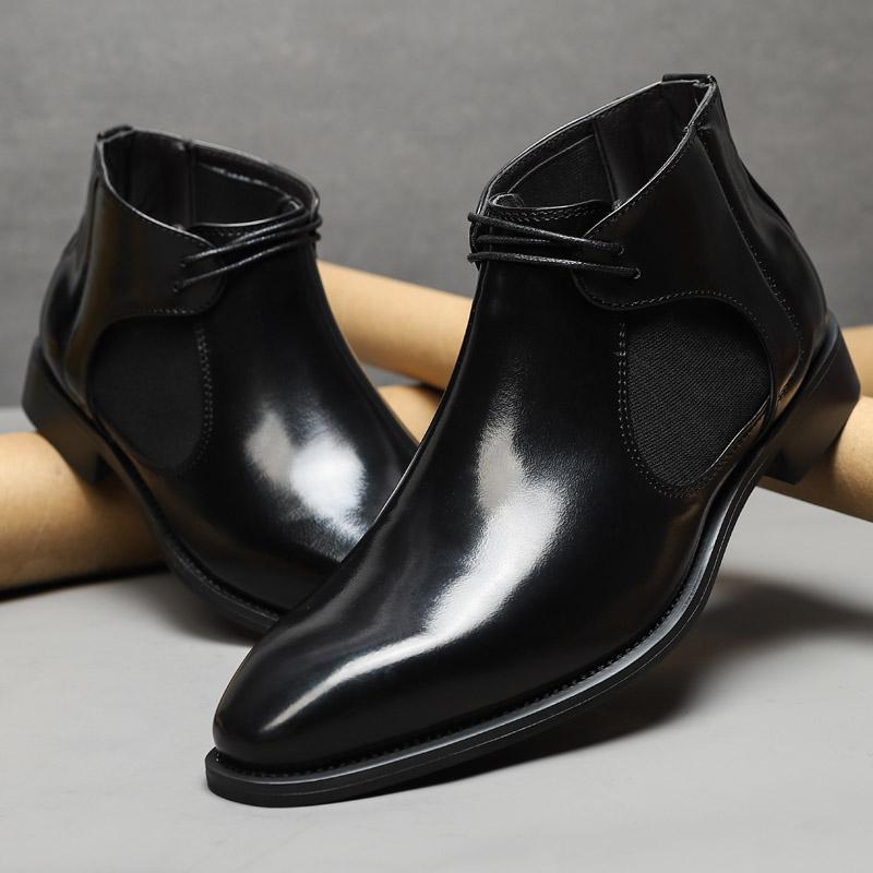 2025 Mens Classic Business Patent Leather Chelsea Boots Pointed Ankle Boots Men Comfy Casual British Style Short Boots