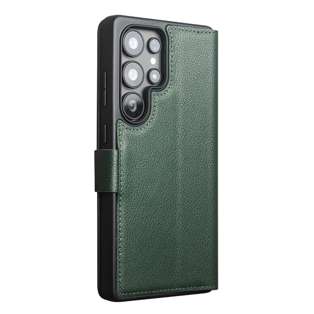 QIALINO For Samsung Galaxy S25 Ultra Lommebokdeksel Ekte Kuskinn Flip Stativ Telefondeksel