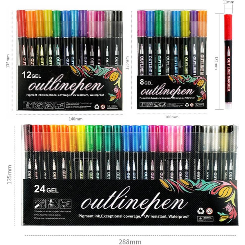 Traumhafter Glanz Dual-Line Konturenstift Set – Metallischer Umrissmarker, 2–3 mm Spitze, Schnelltrocknende Ungiftige Tinte für Kunst, Karten & DIY-Bastelarbeiten