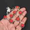 925 Sterling Silver Red Coral Jewelry Set Elegant Round Gemstone Necklace & Drop Earrings for Women Boho Wedding Jewelry