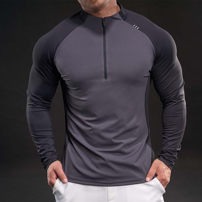 Spring Slim Elastic Long-sleeved Training Suit Casual and Fashionable Running Top Zipper for Men