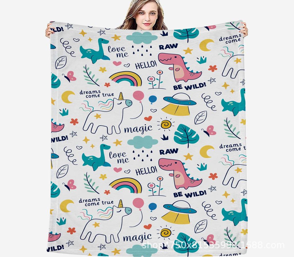 Cartoon landscape digitalprinted polyester Bedroom velvet flannel soft sofa cover blanket Fleece soft sofa cover blankets