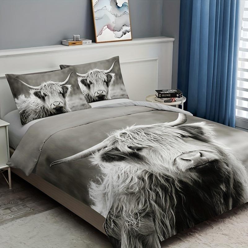 Highland Cattle Digital Printing Quilt Cover Bedding Set Quilt Cover Animal Three-Piece Set