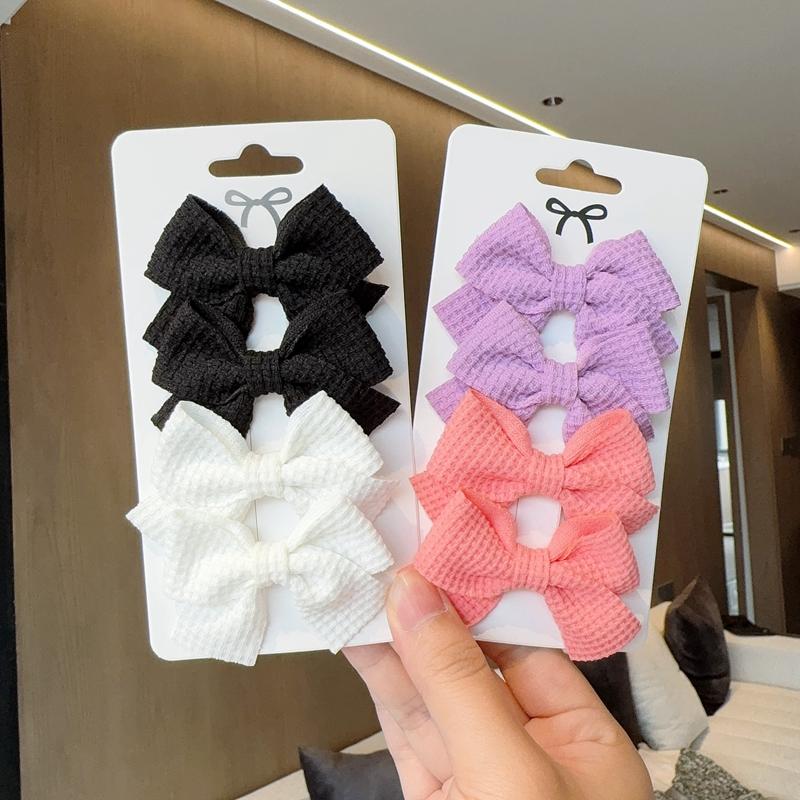 4PCS Soft Cotton Bow Hairpin Girl Sweet Plaid Design Hairpin Color Block Delicate Hairgripe Barrettes Kawaii Child Accessories