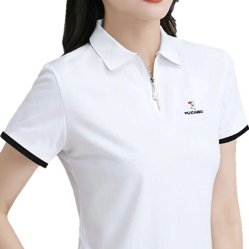 Women's Plus Size Zipper Polo Top: High-End Short Sleeve Loose Shirt for Middle-Aged Mothers, 2025 Summer Fashion