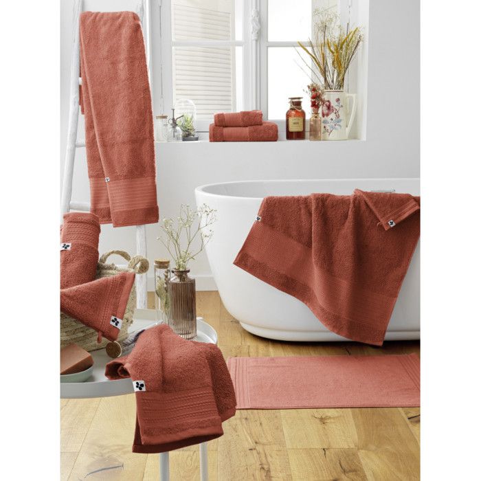 Tapis de bain "Garance" 50 x 70 cm / 100% Coton Bio / 600 gr/m² l'Effet Papillon - Garance Terracotta - Tapis de bain 50 x 70 cm