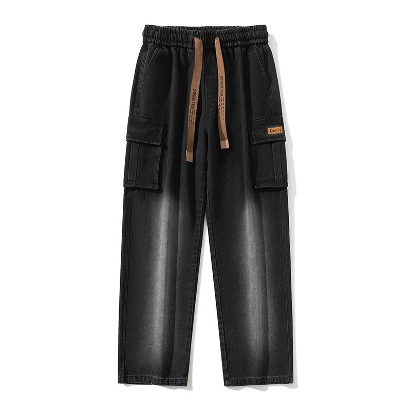 Men Autumn Wide Leg Washing Jean Pants Men Trousers Neutral Solid Color Loose Casual Fashion Pocket Cargo Pants Big Size
