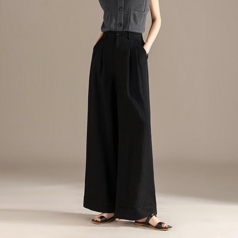 RAIN.CUN Women's Black High-Waist Wide-Leg Pants