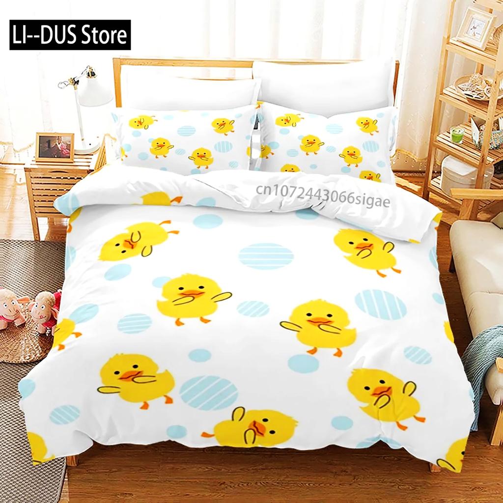 Gelbe Ente 3D-Druck Bettwäsche-Set Einzelbett Doppelbett Full Queen King Size Bettwäsche-Set für Erwachsene Kinder Schlafzimmer Bettbezug-Sets mit Kissenbezug