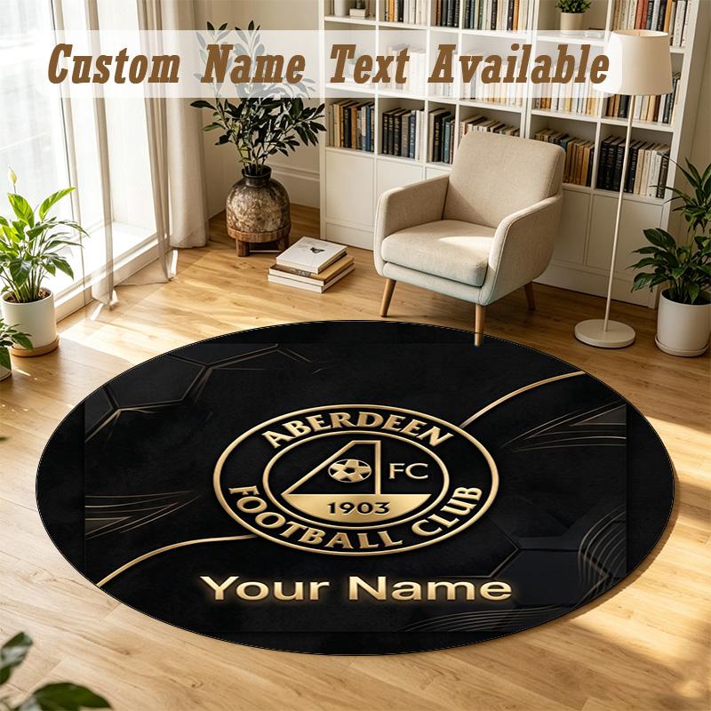 Round Rug Custom NameAberdeen FC Pattern Non Slip Carpet Home Floor Decor