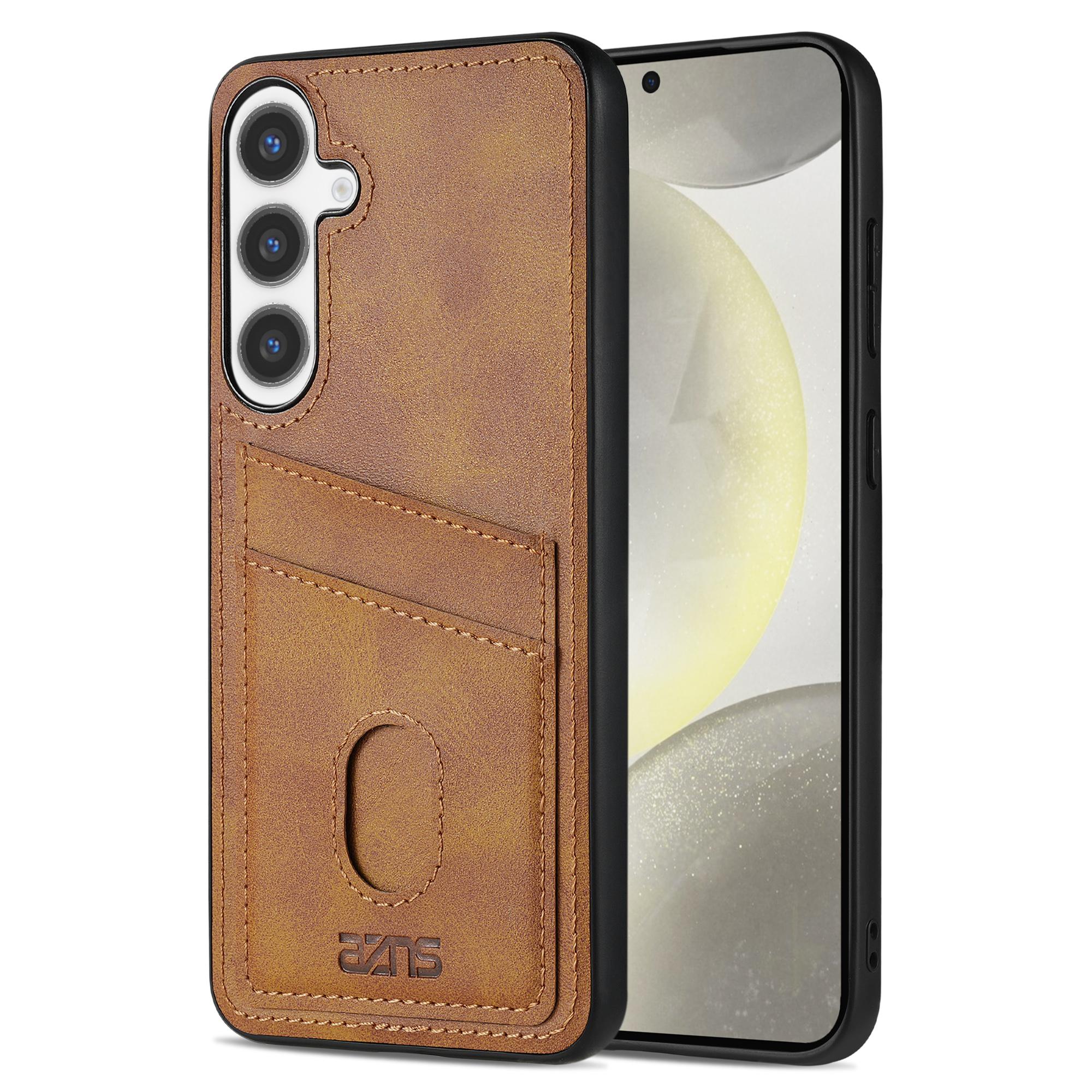 

AZNS K1 Series For Samsung Galaxy S25 Case Calf Texture Anti-Drop PU+TPU Phone Cover Brown