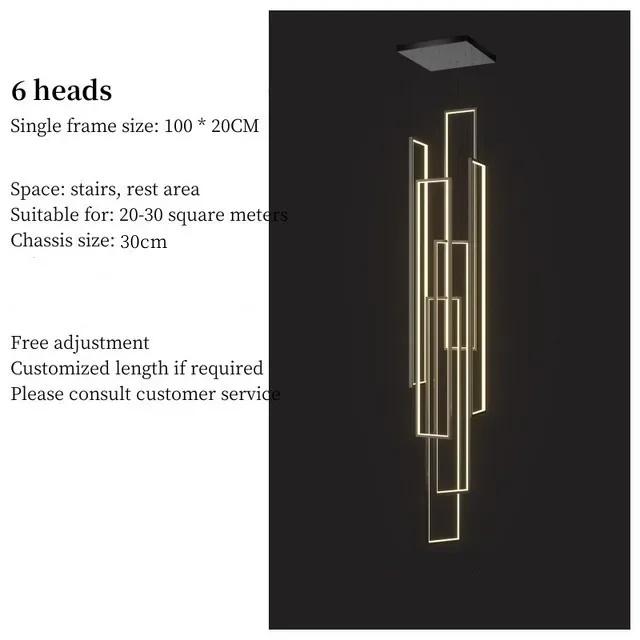 Modern Minimalist Staircase Chandelier Geometric Rectangular LED Chandelier Nordic Luxury Duplex Attic Lighting Home Appliance