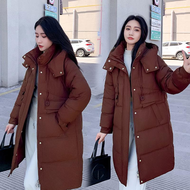 Cotton Jacket Women's Mid-length Over the Knee New Down Cotton Jacket Thickened Korean Version Loose Hooded Winter Versatile Jacket