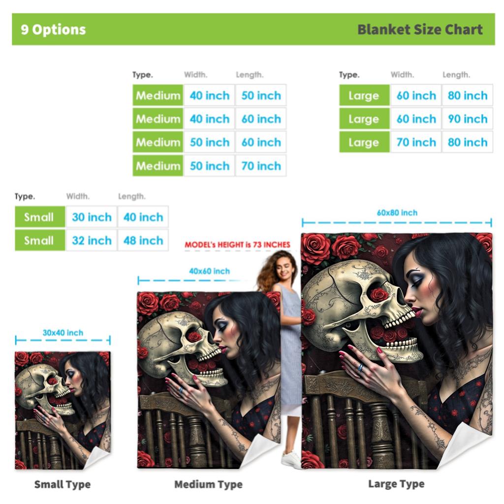 Retro Gothic-style Skull Rose Flannel Printed Blanket Suitable for All Seasons Suitable for Living Room Office Sofa and Travel