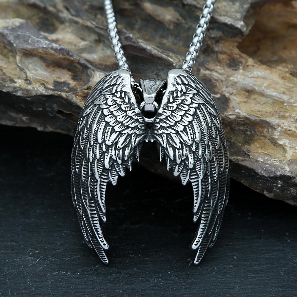 Fashion Stainless Steel Angel Wings Pendant Necklace For Men Punk Hip Hop Nightclub Party Vintage Necklace Jewelry
