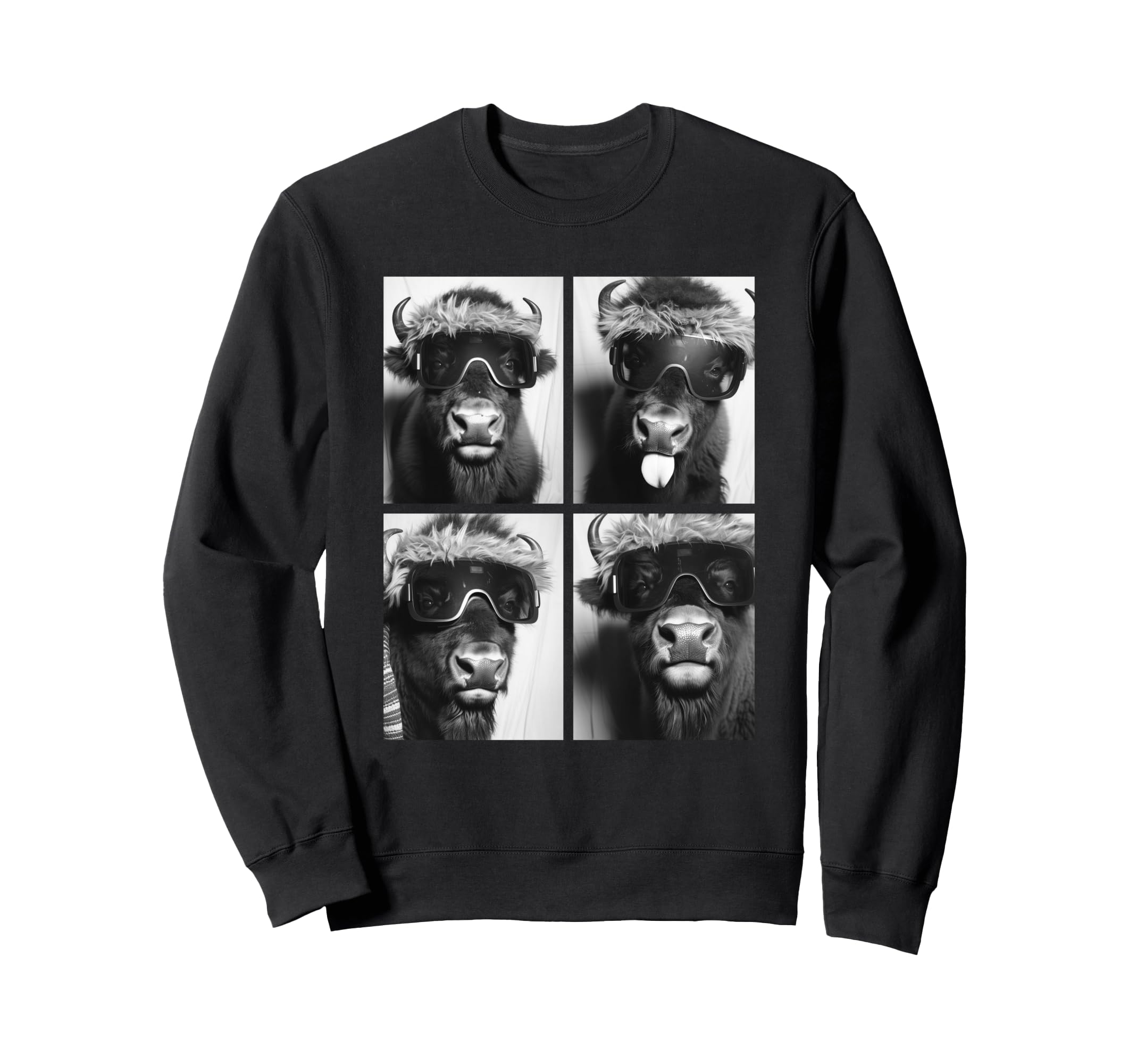 

Cute bison snow funny winter aesthetic animal sweatshirt goggles, чорний