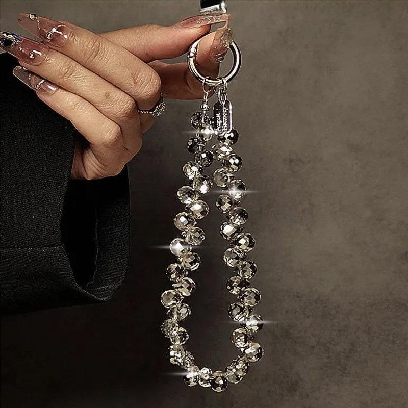 Blinkende Handy-Lanyard High-End Luxus Kurze Wassertropfen Hängekette Handgeperlte Armbandkette Handgehaltener Anhänger grau