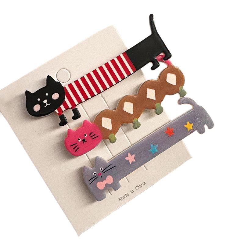 1PC Hairpin Gifts for Cat Lovers Cartoon Animal Theme Head Accessory Hair Clip Casual Cat Pattern Funny Multi-Color