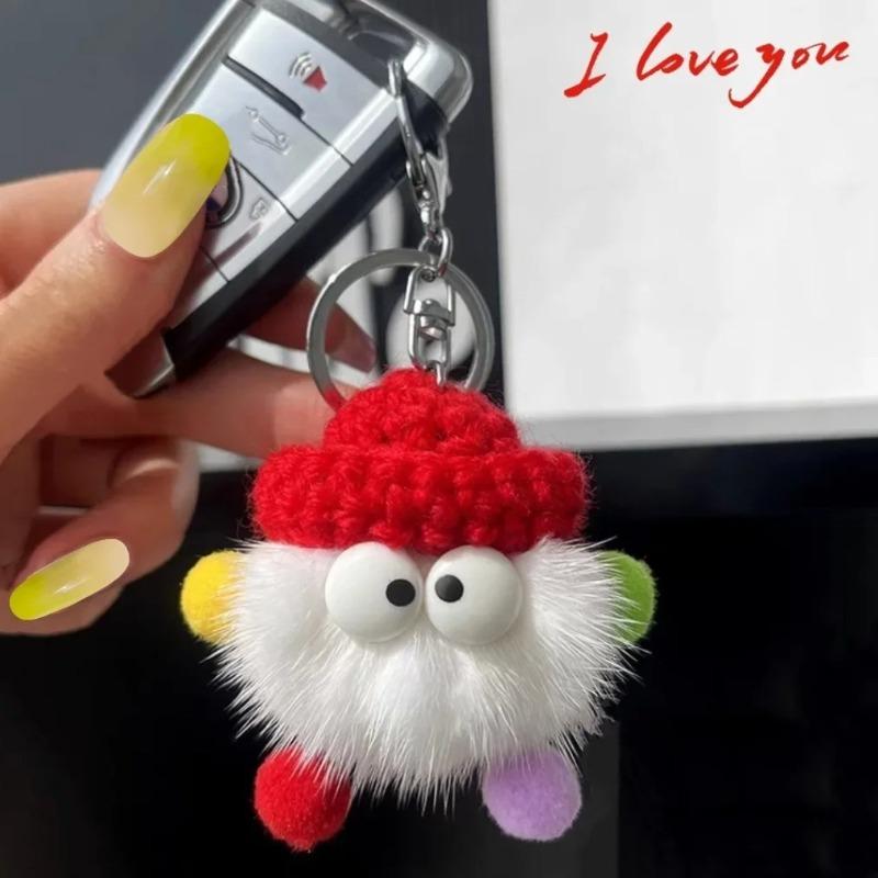 New Cute Mink Fur Lanyard Briquettes Keychain Car KeyRing Pendant Plush School Bag Pendant Gift Kawaii Backpack Keychains