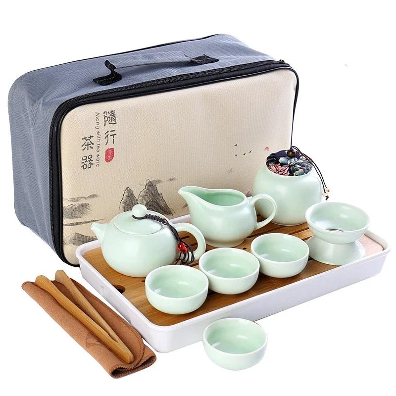 Customize Chinese Kung Fu Teaset Ceramic Portable Teapot Set Outdoor Travel Gaiwan Tea Cups of Tea Ceremony Teacup Fine Gifts