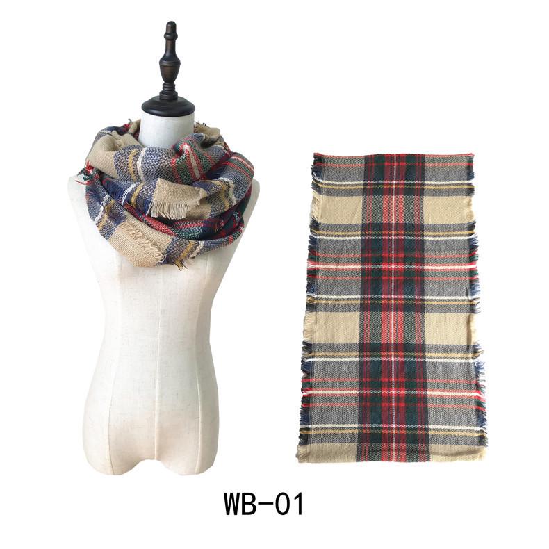 Wind autumn and winter women's warm colorful grid imitation cashmere double-sided fringed grid scarf