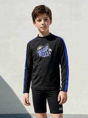 Beijigelleu Jungen Blau Rash Guard Überlebens-Badeanzug Badekappe Set Beb-Z701B