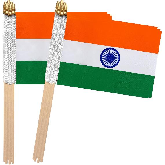 TSMD India Stick Flag Indian Small Mini Hand Held Flags,5x8 Inch,12 Pack