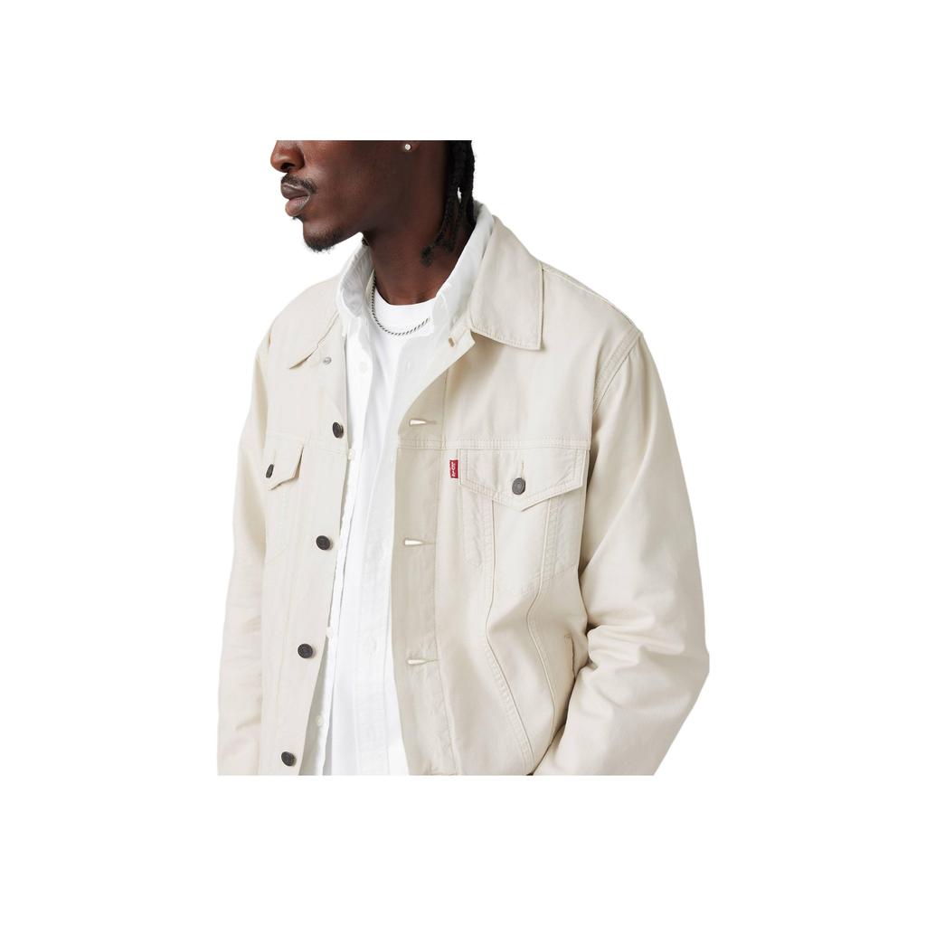 Levis SS25 Linen Denim Series Loose Fit Pointed Collar Jacket With Front Pocket Logo Men Jackets White A5782-0063